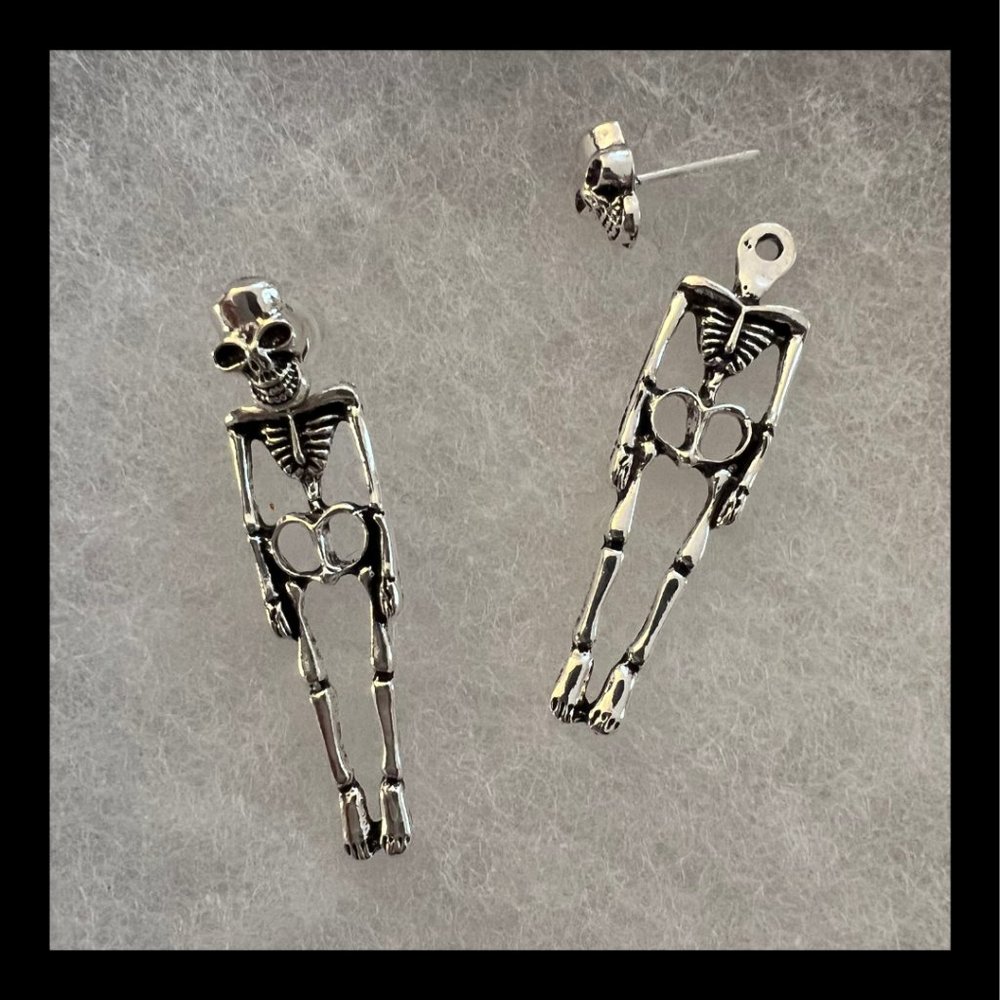Silver Skeleton Halloween Post Earrings